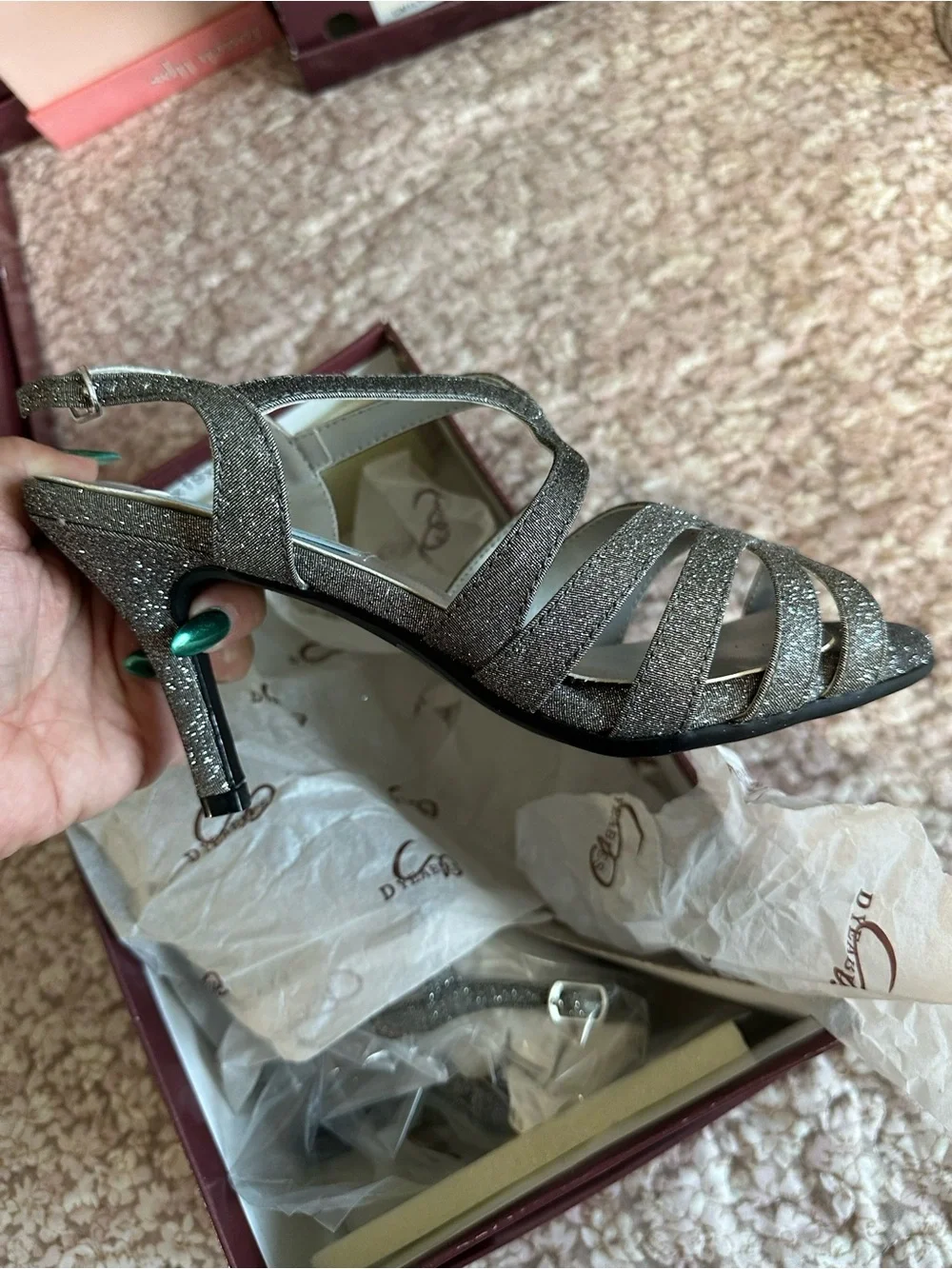 Dark Silver Glitter Strappy Heels size 8